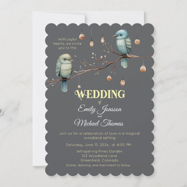 Rustic Woodland Love Birds  Romantic Wedding  Invitation (Front)
