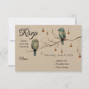 Rustic Woodland Love Birds Romantic Wedding RSVP Card
