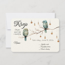 Rustic Woodland Love Birds Romantic Wedding RSVP Card