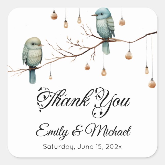 Rustic Woodland Love Birds  Romantic Wedding  Square Sticker (Front)