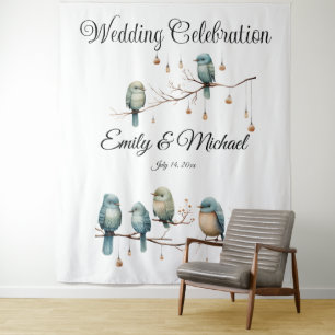 Rustic Woodland Love Birds Romantic Wedding Tapestry