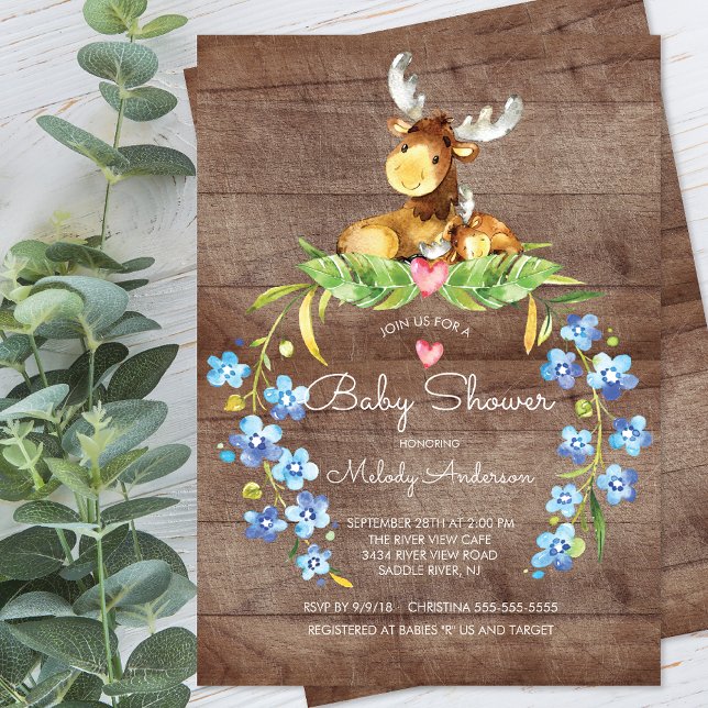 Rustic Woodland Moose Baby Shower Invitation (Creator Uploaded)