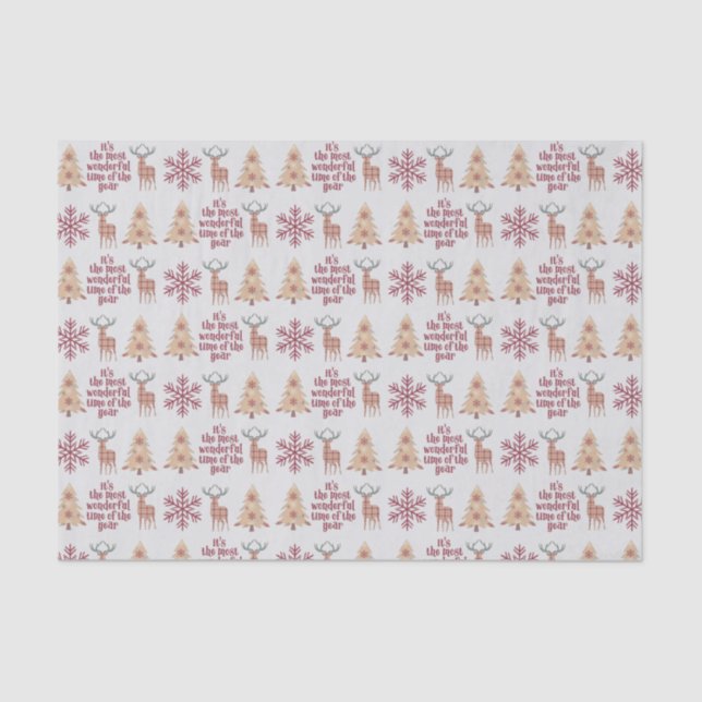 Rustic Woodland Most Wonderful Time Holiday Tissue Paper (Front)