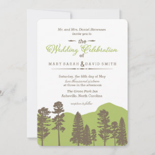 Rustic Woodland Mountain and Trees Wedding Invite