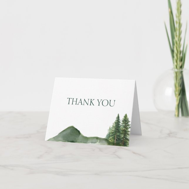 Rustic Woodland Mountain Forest Pine Bridal Shower Thank You Card (Front)