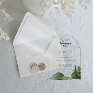 Rustic Woodland Mountain Forest Pine Wedding Acrylic Invitations