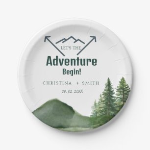Rustic Woodland Mountain Forest Pine Wedding Paper Plate