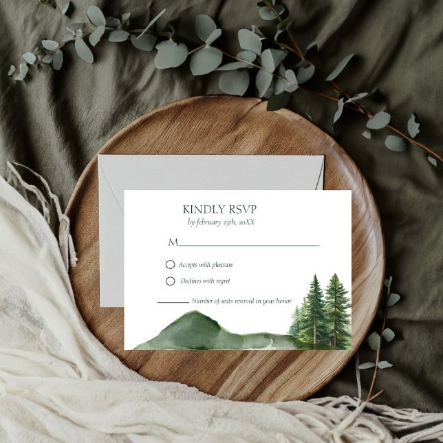 Rustic Woodland Mountain Forest Pine Wedding RSVP Card (Creator Uploaded)