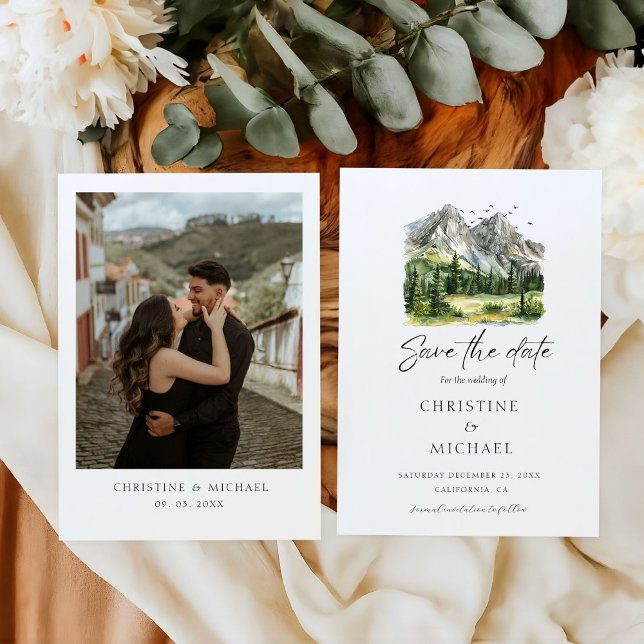 Rustic Woodland Mountain Forest Pine Wedding Save The Date (Creator Uploaded)