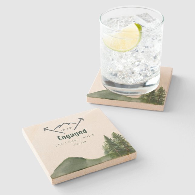 Rustic Woodland Mountain Forest Pine Wedding Stone Coaster (Side)