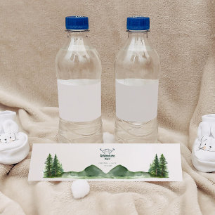Rustic Woodland Mountain Forest Pine Wedding Water Bottle Label
