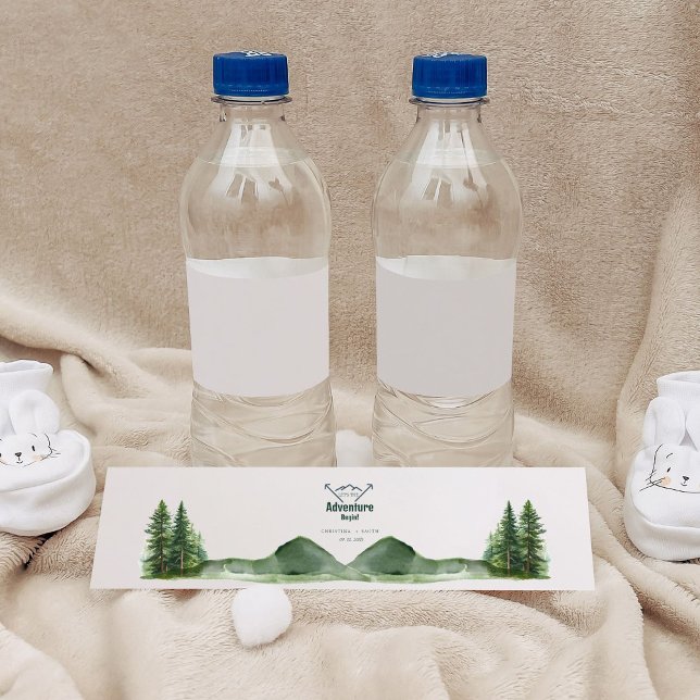 Rustic Woodland Mountain Forest Pine Wedding Water Bottle Label (Creator Uploaded)