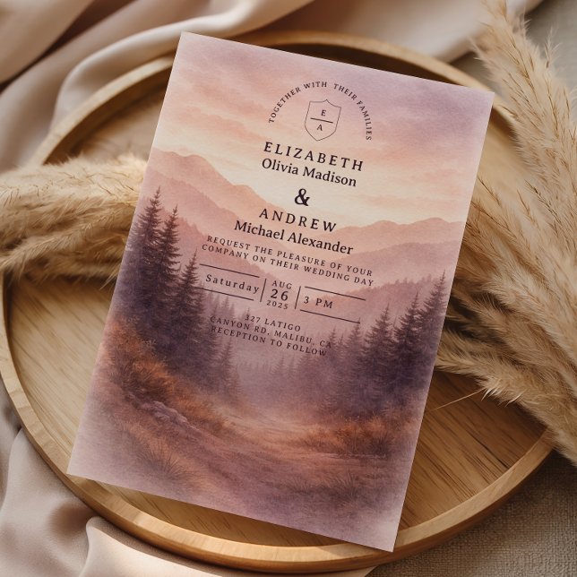Rustic Woodland Mountain Scene Wedding Invitation (Creator Uploaded)