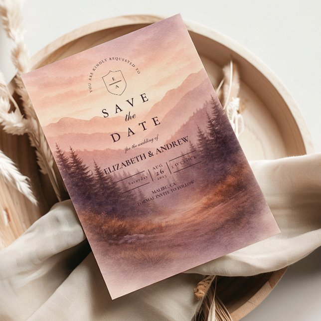 Rustic Woodland Mountain Scene Wedding Save The Date (Creator Uploaded)