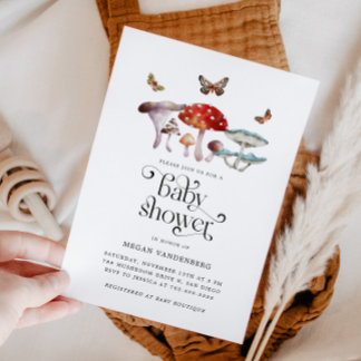 Rustic Woodland Mushroom Baby Shower Invitation
