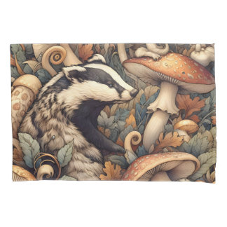 Rustic Woodland Mushrooms Badger Wild Nature  Pillowcase
