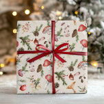 Rustic Woodland Mushrooms Christmas Wrapping Paper<br><div class="desc">This rustic woodland Christmas wrapping paper will add a whimsical touch to your holiday gift giving. It features a watercolor pattern of mushrooms decorated with sprigs of pine greenery and holly leaves and berries, on a light beige background. Please check out the collection for many matching products, or contact me...</div>