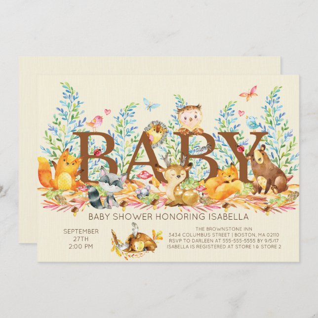 Rustic Woodland Neutral Baby Shower Invitation (Front/Back)