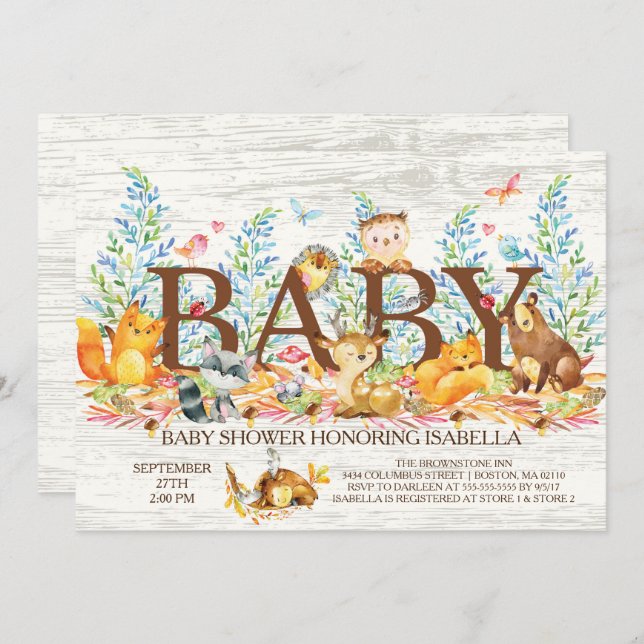 Rustic Woodland Neutral Baby Shower Invitation (Front/Back)