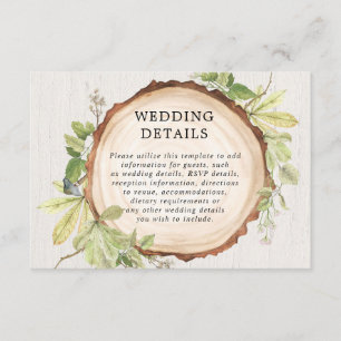 Rustic woodland outdoor forest wedding details enclosure card