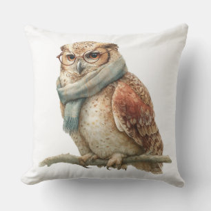 Rustic Woodland Owl Christmas Throw Pillow