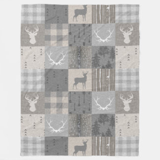 Rustic Woodland Patchwork - Neutrals Fleece Blanket