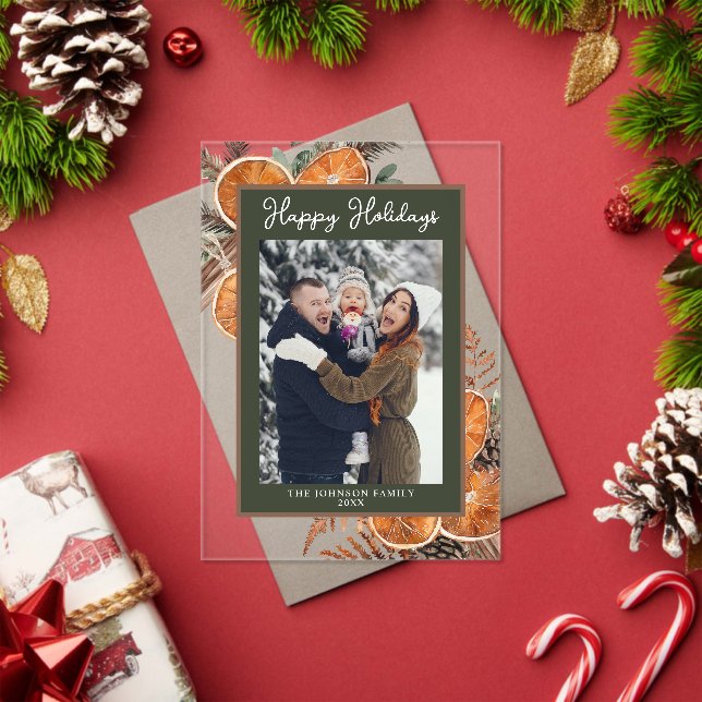 Rustic Woodland Photo Christmas Holiday Card Acrylic Invitations (Insitu (Holiday))