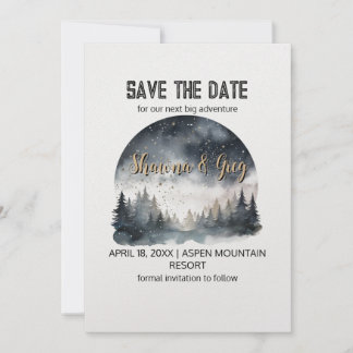 Rustic Woodland Pine Forest Winter Save the Date Invitation