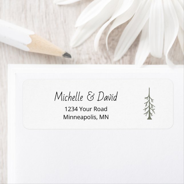 Rustic Woodland Pine Tree Wedding Return Address Label (Insitu)