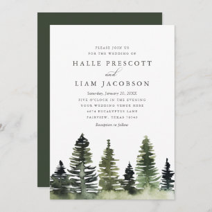 Rustic Woodland Pine Trees Wedding Invitation