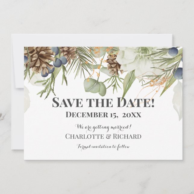 Rustic Woodland Pinecones Horizontal Save The Date (Front)