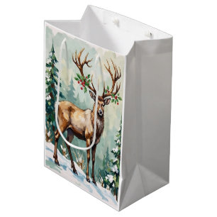 Rustic Woodland Reindeer Elegant Christmas Art Medium Gift Bag