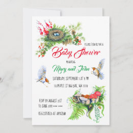 Rustic Woodland Robin Birds with Nest Baby Shower  Invitation