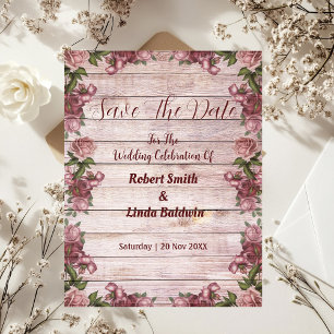 Rustic Woodland Roses Floral Country Save The Date Invitation