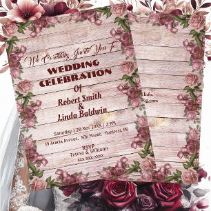 Rustic Woodland Roses Floral Country Wedding Invitation
