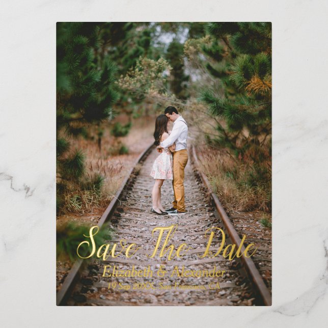 Rustic Woodland Save The Date Foil Invitation Postcard (Front)