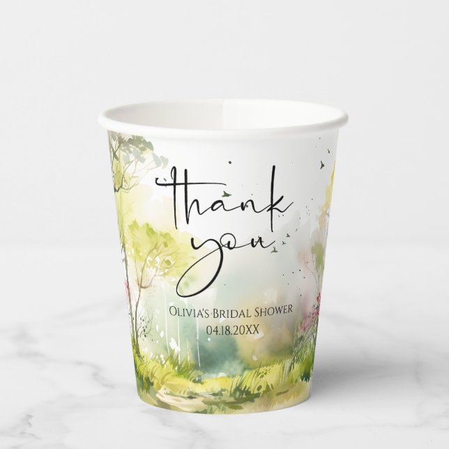 Rustic Woodland Spring Forest Bridal Shower Paper Cups (Left)