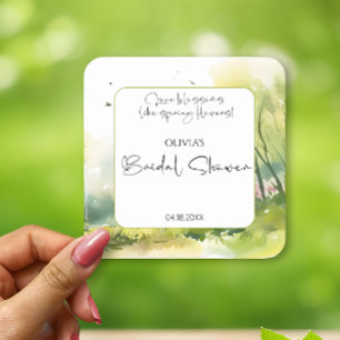 Rustic Woodland Spring Forest Bridal shower Square Paper Coaster