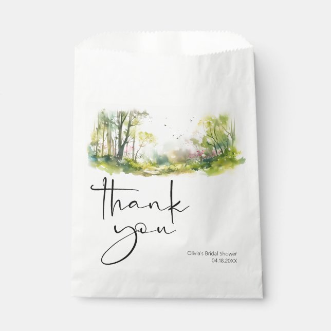 Rustic Woodland Spring Forest Wedding Favour Bag (Front)