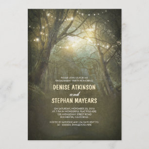 Rustic Woodland String Lights Engagement Party Invitation