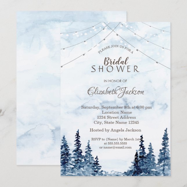 Rustic Woodland, String Lights Invitation (Front/Back)