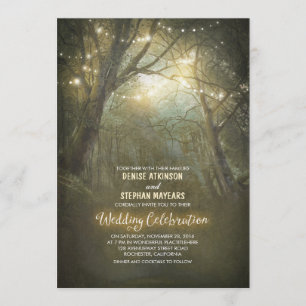 Rustic Woodland String Lights Trees Wedding Invitation