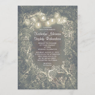 Rustic Woodland String Lights Wedding Invites
