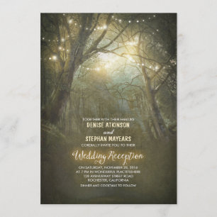 Rustic Woodland String Lights Wedding Reception Invitation