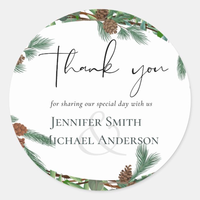 Rustic Woodland Thank You Wedding Favour Classic Round Sticker (Front)