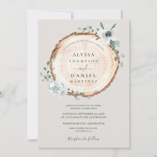 Rustic Woodland Watercolor Flowers Wedding Invitation (Front)