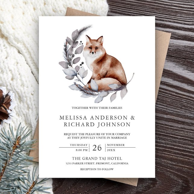 Rustic Woodland Watercolor Forest Fox Wedding Invitation (Creator Uploaded)