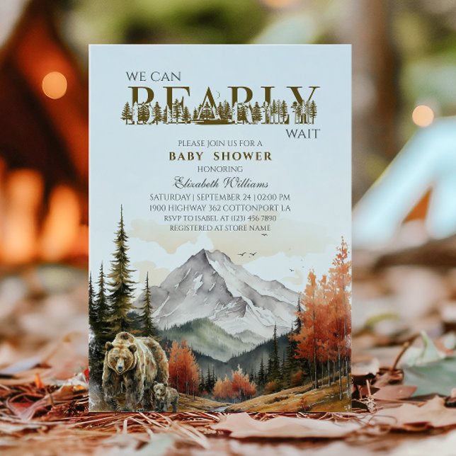 Rustic Woodland We Can Bearly Wait Mountain Baby Invitation (Creator Uploaded)