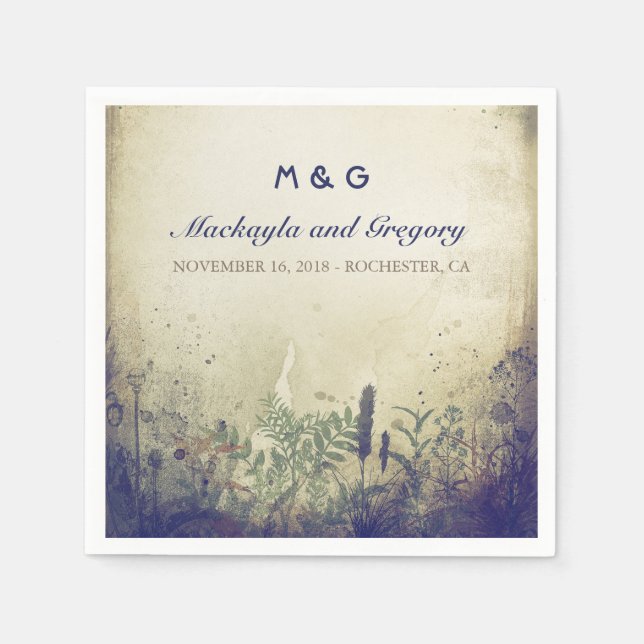 RUSTIC WOODLAND Wedding Paper Napkins Navy (Front)
