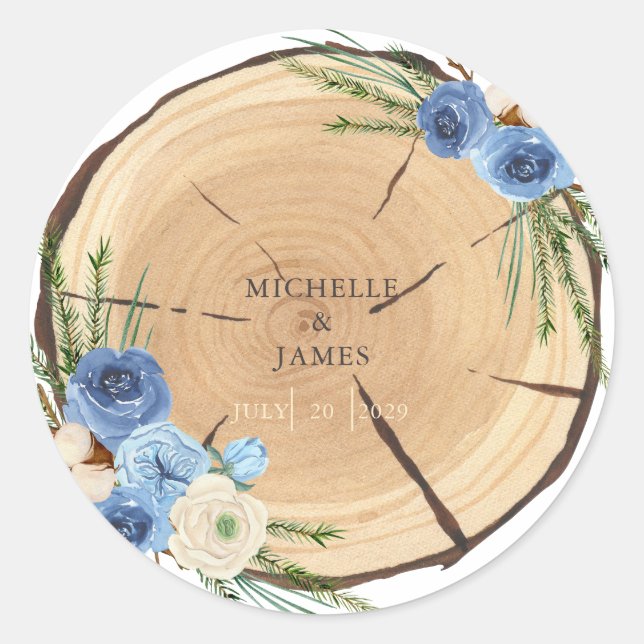 Rustic Woodland Wedding Theme Classic Round Sticker (Front)